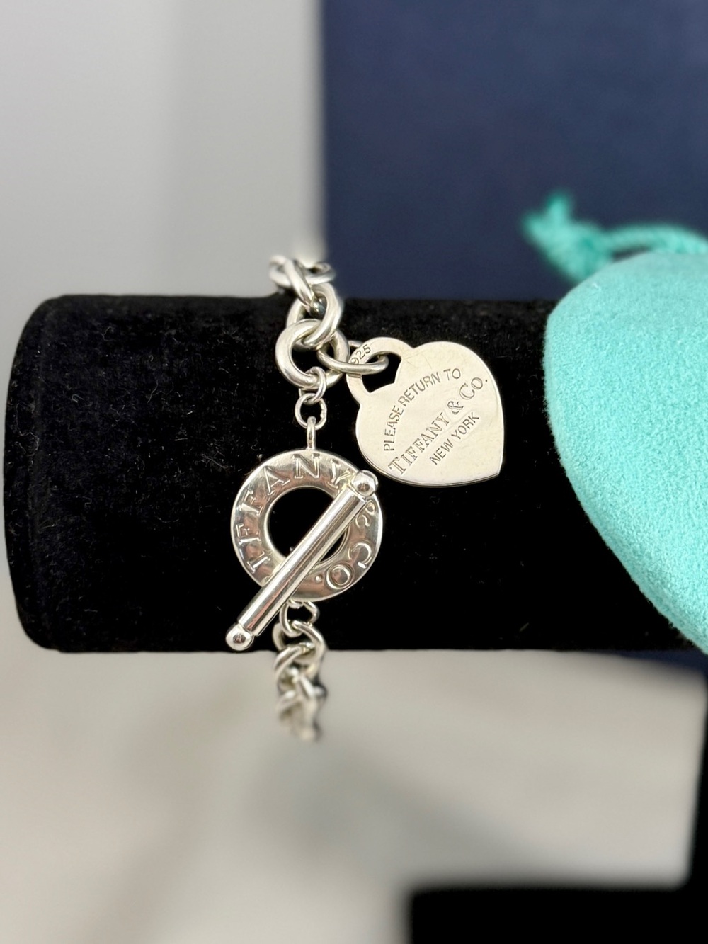 TIFFANY & CO. Sterling Silver Return To Tiffany Heart Tag 8” Toggle Bracelet COA